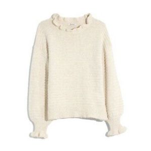 Madewell ivory ruffle neck pullover sweater